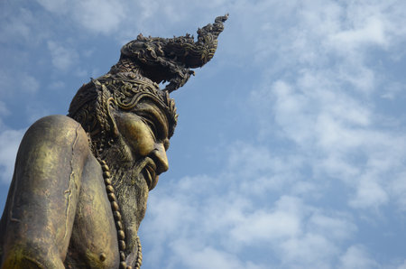 Side view, Reverend Grandfather Hermit Puchong Nagarat.  Kaeng Khoi Temple, Saraburi Provinceの写真素材