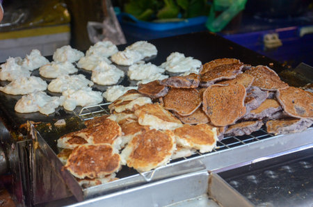 coconut pancake or thai name call Kanom Baa Bin to sold in the local market, Thai desserts