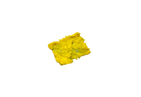 sponge for washing dishes, Old yellowed sponge that has been used isolated on white background with clipping pathの写真素材