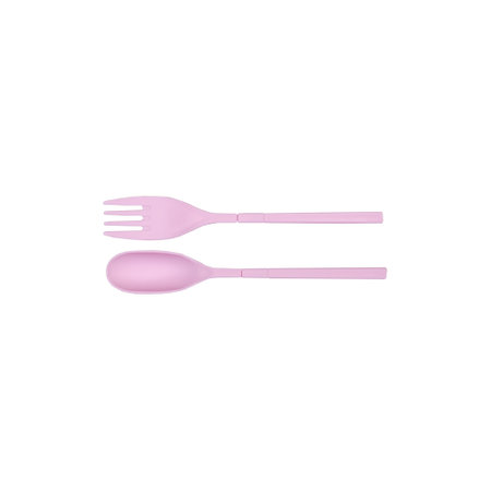 pink plastic spoon and fork isolated on white background with clipping path. pastel colorの写真素材