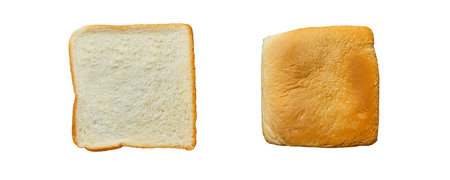 Top view, sliced bread and head or end sliced bread isolated on white background
