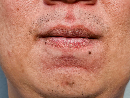 Black mole under the mouth, Asian man face, physiognomy concept