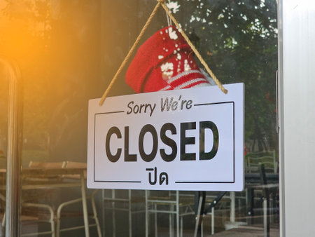 Closed for the Christmas holidays during winter. Shops, stores, and cafes will be closed for vacation. Sign boards will be displayed on windows.の写真素材