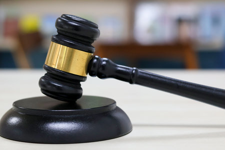 Judge gavel and block is used for lawyer, law, justice, auction business. Close up and sideview