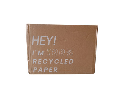 These cardboard boxes are made from recycled paper. An eco-friendly concept. isolated on white background with clipping pathの写真素材