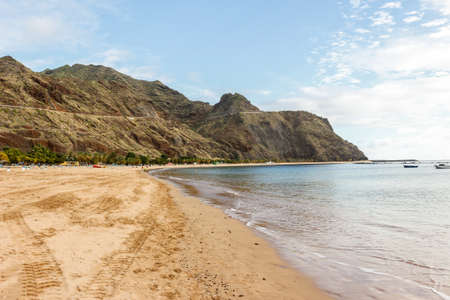 Yellow sand tropical beach Teresitas, Tenerife, Canary Islandsの写真素材
