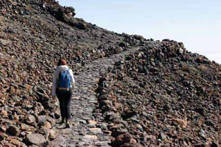 girl hiking Teide volcano