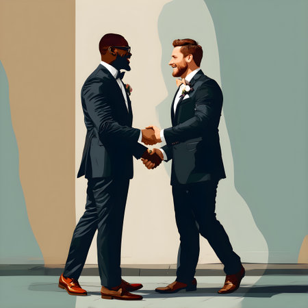 Two businessmen shaking hands. Successful business people. Vector illustration.の素材