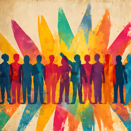 Business people silhouettes on abstract colorful background. Grunge style.の素材
