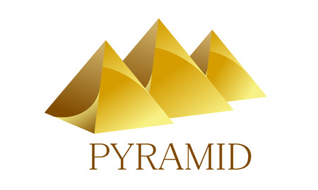 Egyptian pyramids vector logotype. Simple yellow tetrahedron for logo. Vector illustration Egypt style icon for web or print design.のイラスト素材