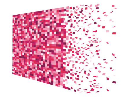 Break wall to tiles fly. Destruction to brick. Flat vector illustration of break wall to tiles fly destruction brick vector image for webのイラスト素材