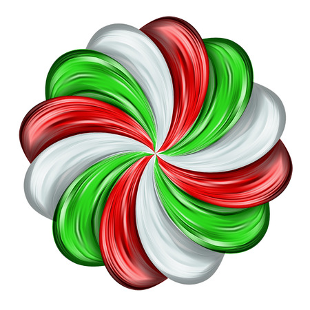 Italy flag as realistic flower swirl. Color flow splash. Detailed volume wave isolated. Paint from liquid brush. Colorful hair plaited in pigtail. Vector illustration for print or web design.のイラスト素材