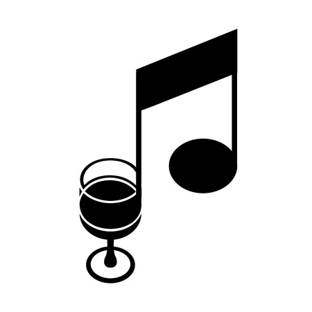 Wine glass as music note. Score of melody creative icon. Two notes play to taste symphony. Simple black icon of delicious drink idea for web or print design. Vector illustration of sommelier identity.のイラスト素材