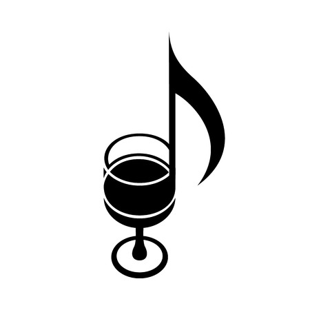 Wine glass as music note. Score of melody creative icon. Two notes play to taste symphony. Simple black icon of delicious drink idea for web or print design. Vector illustration of sommelier identity.のイラスト素材