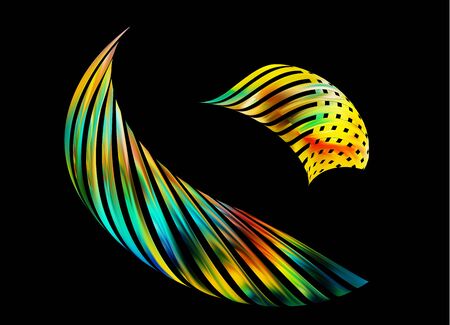 Colorful flow brushstroke on black background.. Ribbon isolated line.. Realistic volume wave. Liquid paint ink shape. Cover page for your design project. Real vector illustration swirl blur.のイラスト素材