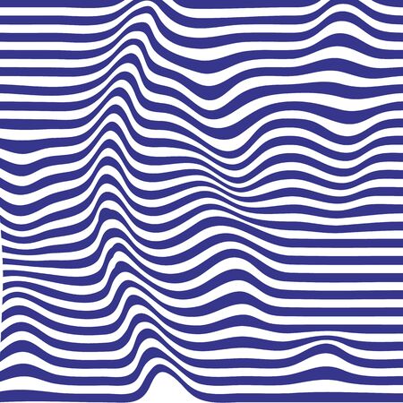 Striped background. Wave trough zebra black white lines. Vector texture illustration. Distortion volume effect on regular surface.のイラスト素材