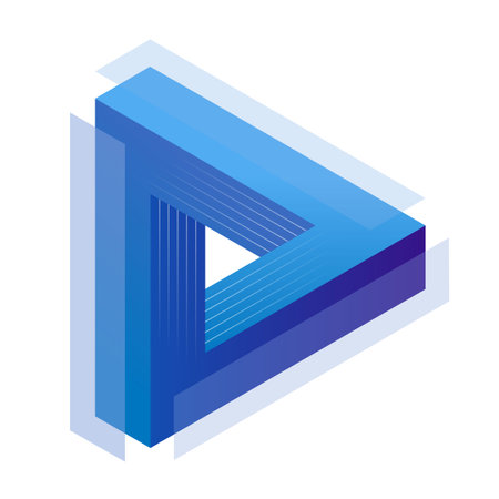 Polygonal penrose triangle. Impossible geometric element. optical illusion. Low poly design logo. Blue gradient realistic decor.のイラスト素材