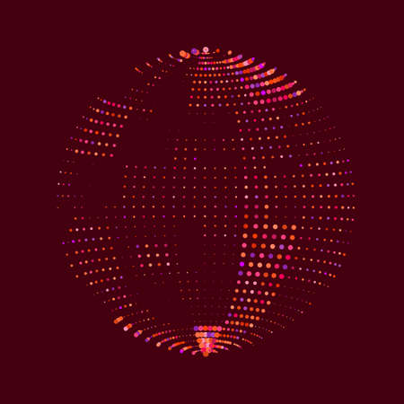Soap bubble made from glowing panels. Checkerboard checkered irregular palette. Vector texture of tiles. Luminous sphere. Logo or icon for your project. Disco ball broken plane. Volume sea from dots.のイラスト素材