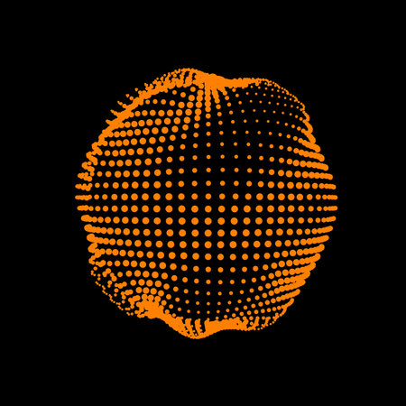 A deformed deflating sphere formed from a sea of dots. An unstable nonequilibrium sphere, iridescent with abstract smooth deformations. Vector shape for an extraordinary.のイラスト素材