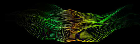 Deep data as part of big data. Point wave ui hud. Glow green in the dark.のイラスト素材