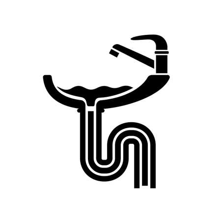 Washbasin plumbing system with pipes and drain. Simple style black detailed icon vector isolatedのイラスト素材