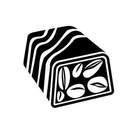 Candy with nuts sprinkled with chocolate. Pastry simple style black detailed icon vector black illustration isolatedのイラスト素材