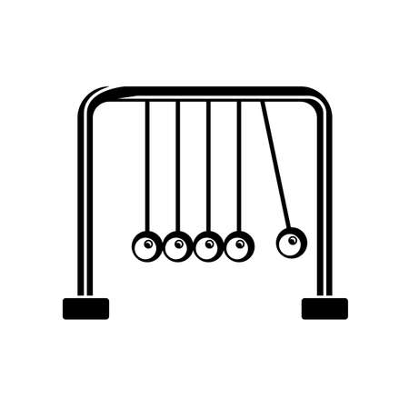 kinetic balls icon newtons cradle momentum pendulum metal constructions. Transfer of energy through momentum. Science simple style detailed logo vector illustration isolated.のイラスト素材