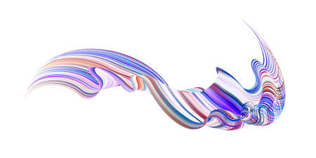 Colorful flow brushstroke. Ribbon isolated line. Realistic volume wave. Liquid paint ink shape...