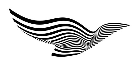 Waving flag as a brush stroke with zebra texture. Vest striped with fabric Black and white stripes curved in a bizarre way with waves curving along the trajectory.のイラスト素材