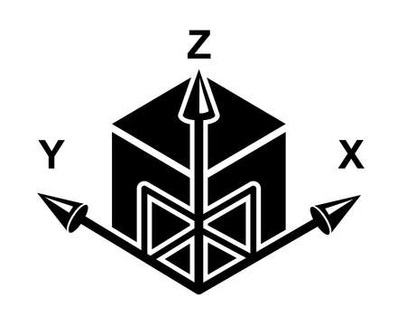 3D space in the form of a circle with three axes. Simple style cyber element. Geometry symbol icon. Detailed vector illustration.のイラスト素材