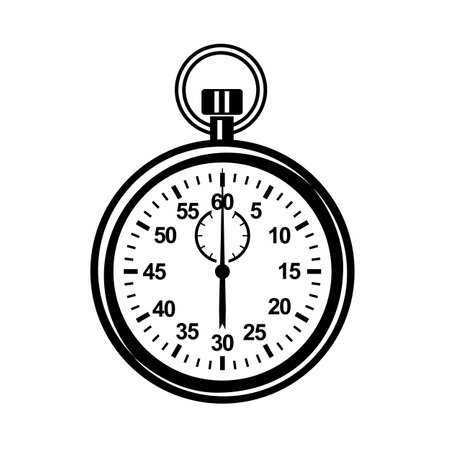 stop watch device. Detailed vector illustration of clock mechanism with fine dial and detailed hands. Sports equipment trainer. Watch simple style detailed logo icon vector illustration isolated.のイラスト素材
