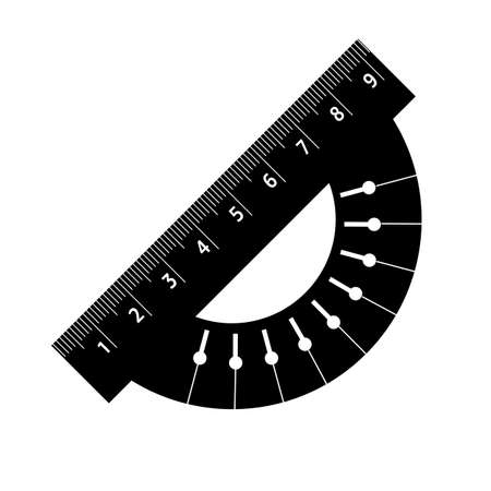 Protractor ruler. An instrument for precise drawing and drawing. Device for engineers, schoolchildren, designers. Stationery simple style detailed logo icon vector illustration isolated.のイラスト素材