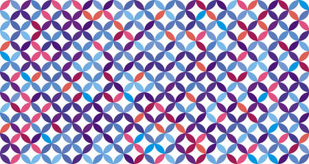 Colorful blue purple pink quartercircle geometric green yellow pattern. Camouflage tiles with rounded lines. Colorful summer background. Wavy tiles net. Colorful scales squama vector illustration.のイラスト素材