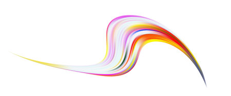 Colorful flow brushstroke. Ribbon isolated line. Realistic volume wave. Liquid paint ink shape isolated on white background. Cover page for your design project. Real vector illustration swirl blur.のイラスト素材