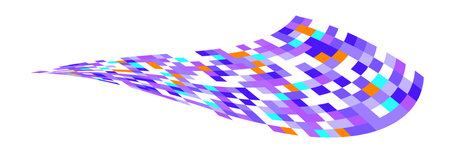 Patchwork quilt made of violet cells. Quilted fabric. Square fields from bird's eye view autumn harvest. Checkered background with distorted squares Distortion chess pattern. Chessboard surface flagのイラスト素材