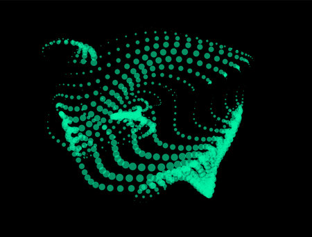 Math flow template for presentation. Light-emitting lines highlighting regularity space of particles. Ordered sinusoidal science. Processing a large data stream. Disappearing magical mysterious spots.のイラスト素材
