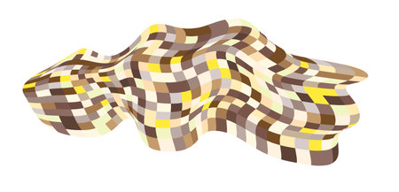Patchwork quilt made of brown cells. Quilted fabric. Square fields from bird's eye view autumn harvest. Checkered background with distorted squares Distortion chess pattern. Chessboard surface flagのイラスト素材