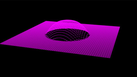 Bubble swelling as mountain. Hill, spherical protrusion. Hemisphere from dots.. Particle points...