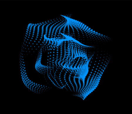 3d dynamic node of big data dots science. Wave infinity sinusoid line from particles. Swirl hill electric neon bulge explosion. Vibrate waveform sphere background. Flower research science net drip.のイラスト素材