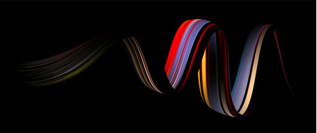 Colorful flow brushstroke. Wabe sea isolated line.. Realistic volume brush stroke. Liquid paint ink shape isolated on white background. Cover page for your design project. Vector illustration swirl.のイラスト素材