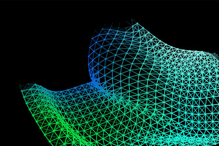 Vector background of net cells. Fish football sport syrface. Fluid flow on wind. Flag fabric data processing. Science flag.のイラスト素材