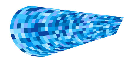 Patchwork quilt made of blue cells. Quilted fabric. Square fields from bird's eye view autumn harvest. Checkered background with distorted squares Distortion chess pattern. Chessboard surface flagのイラスト素材