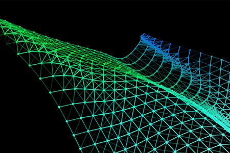 Vector background of net cells. Fish football sport syrface. Fluid flow on wind. Flag fabric data processing. Science flag.のイラスト素材