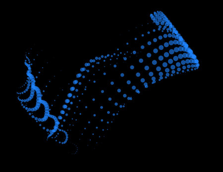 Math flow template for presentation. Light-emitting lines highlighting regularity space of particles. Ordered sinusoidal science. Processing a large data stream. Disappearing magical mysterious spots.のイラスト素材