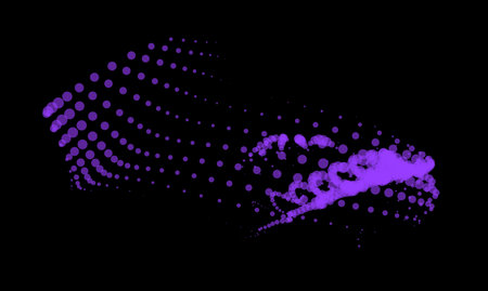 Math flow template for presentation. Light-emitting lines highlighting regularity space of particles. Ordered sinusoidal science. Processing a large data stream. Disappearing magical mysterious spots.のイラスト素材