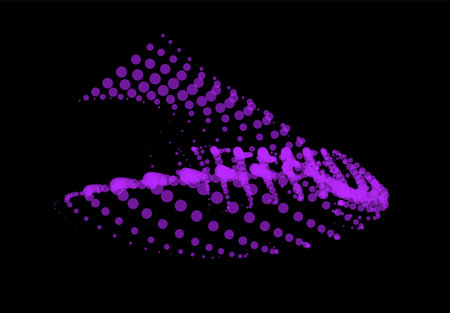 Math flow template for presentation. Light-emitting lines highlighting regularity space of particles. Ordered sinusoidal science. Processing a large data stream. Disappearing magical mysterious spots.のイラスト素材