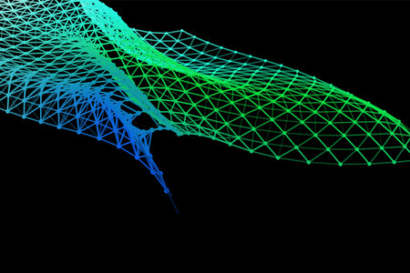 Vector background of net cells. Fish football sport syrface. Fluid flow on wind. Flag fabric data processing. Science flag.のイラスト素材