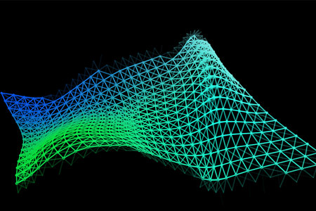 Vector background of net cells. Fish football sport syrface. Fluid flow on wind. Flag fabric data processing. Science flag.のイラスト素材