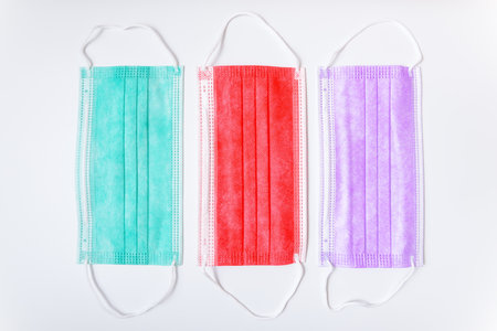 Medical face masks on white background.の写真素材