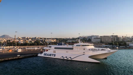 Heraklion - Greece - 28 - July - 2020: Feryboat on the sea in the portのeditorial素材